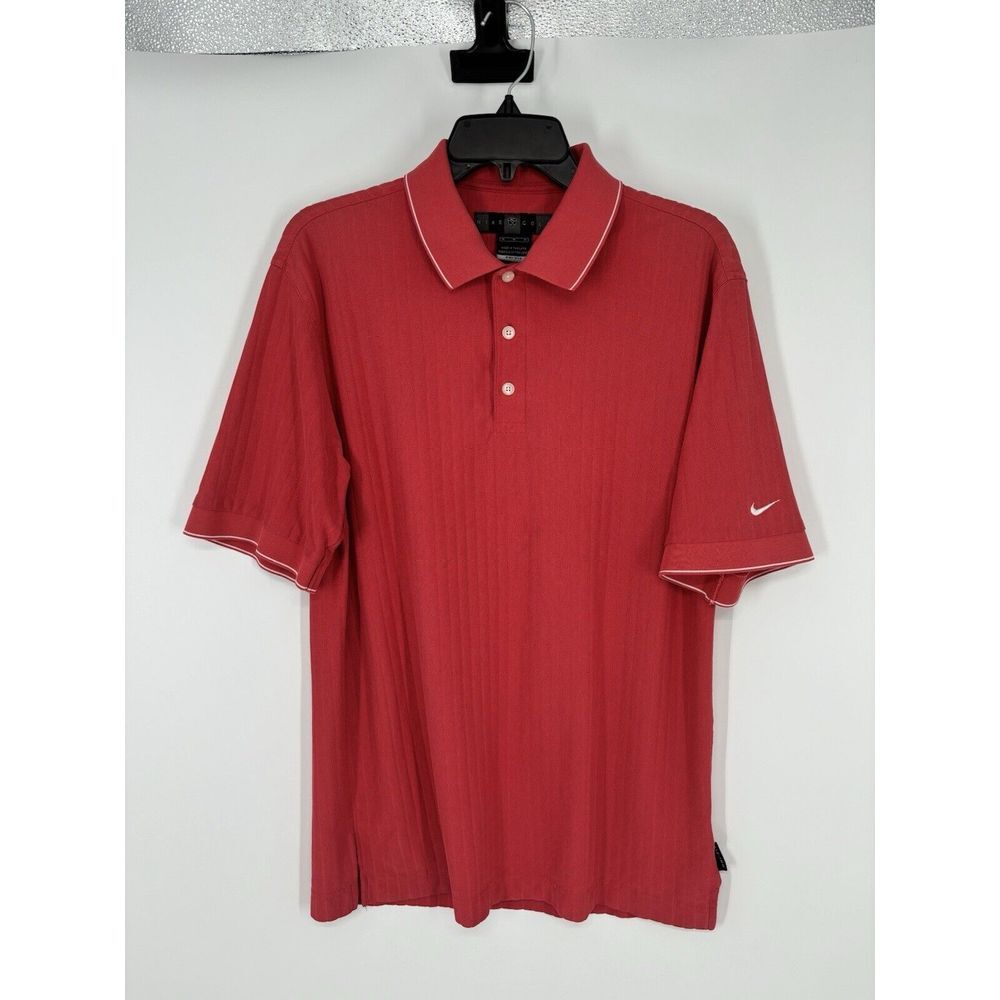 Nike Golf Dri Fit Ribbed Polo Shirt Striped Performance Short Sleeve Swoosh MED